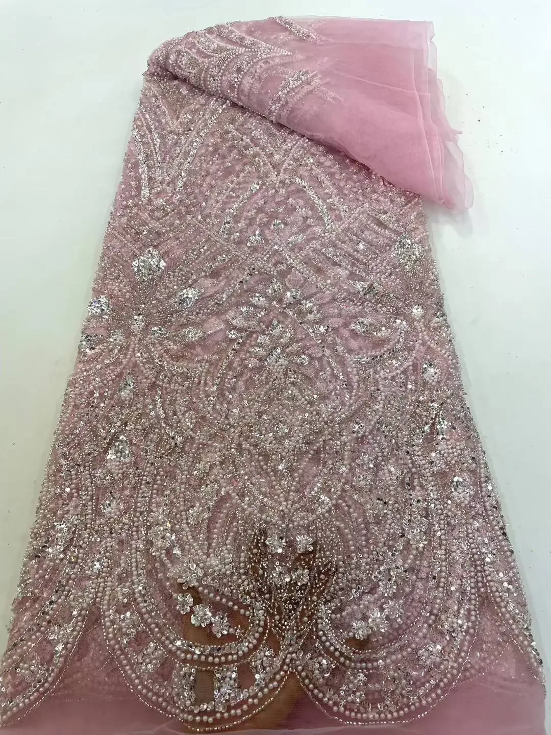 

Luxury Handmade Lace Fabric 2025 African Sequins Beaded Embroidery Groom Nigerian Bridal French Tulle Fabric for Wedding T775
