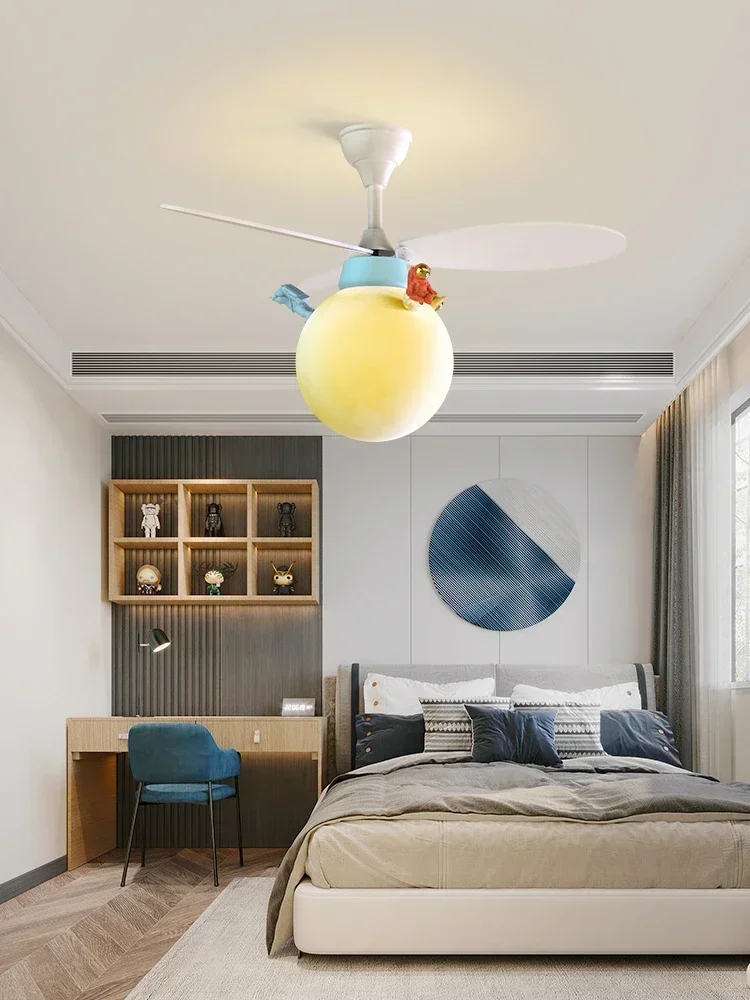 Children's room fan childlike cute rabbit Luobei ceiling fan light boys and girls no strobe eye protection silent fan chandelier