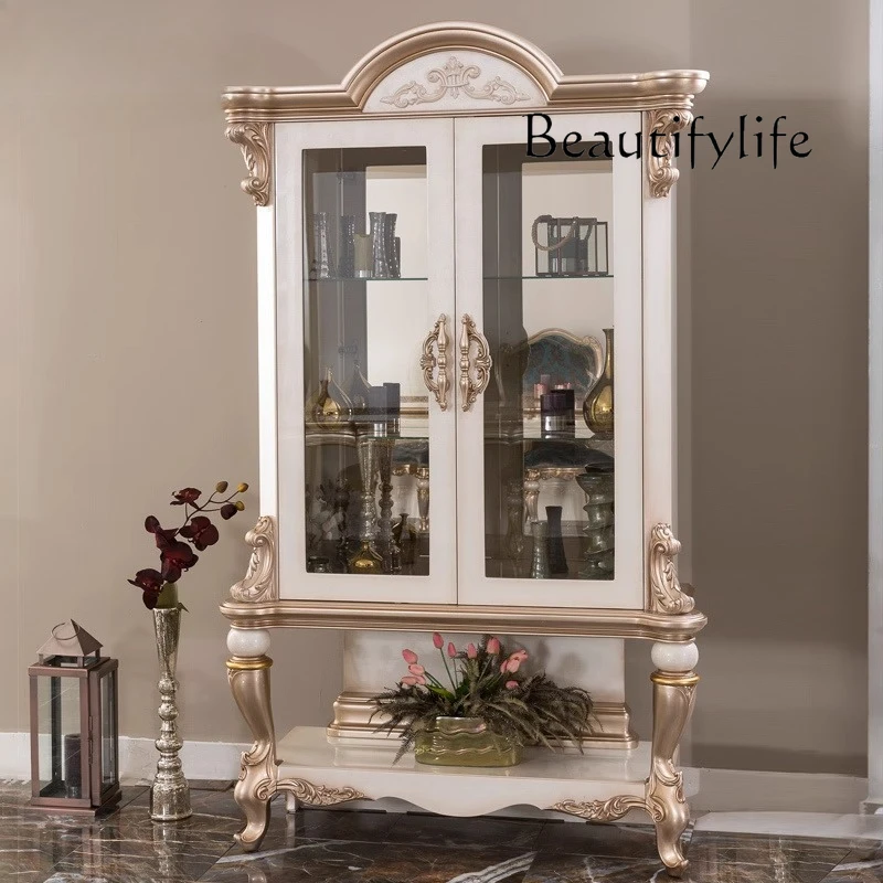 

European solid wood carving flower wine cabinet palace double door glass wine cabinet wine storage display cabinet