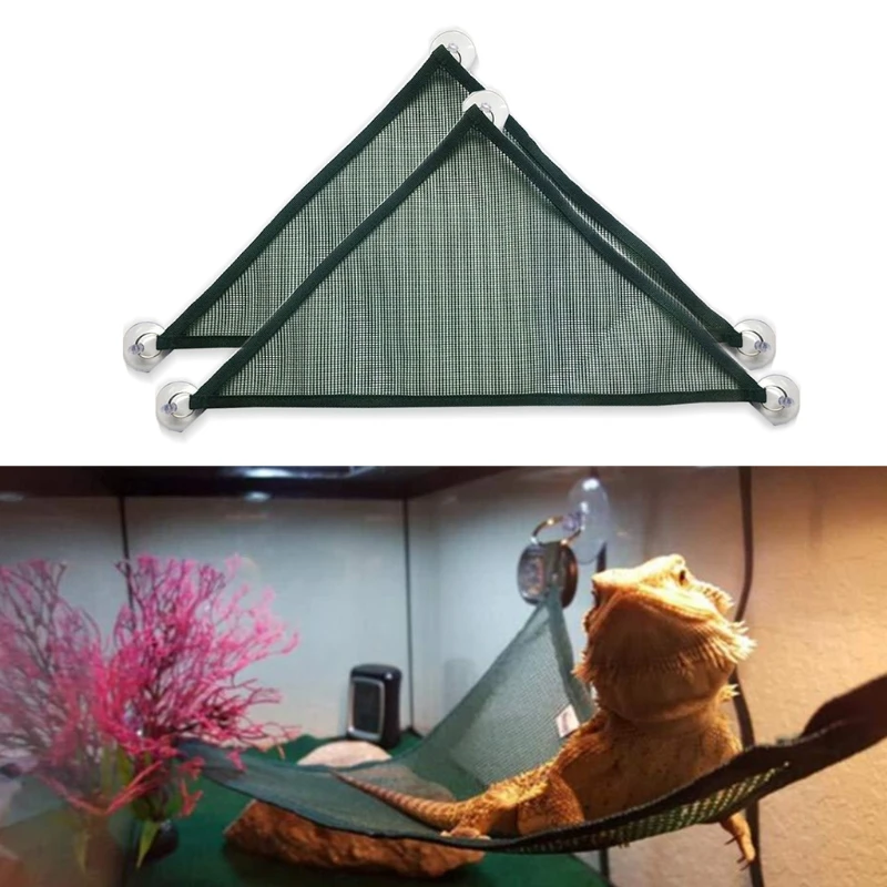 2Pcs Reptiles Hammocks Suction Cup Mesh Bed Hanging Reptiles Bed Aquarium Decoration for Lizard Snake Habitat