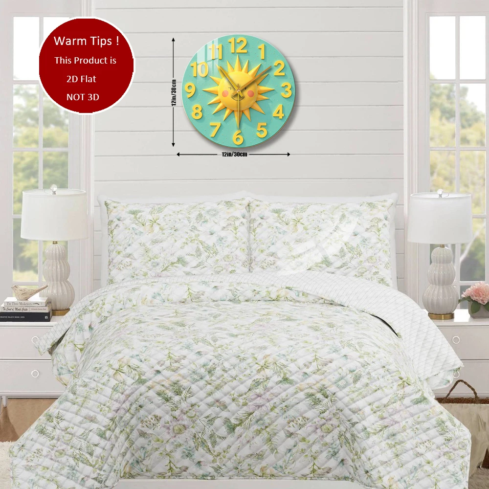 Tempered Glass Wall Clock Sun Clock Face Numbers Smile Yellow Suitable For Wall Decor or Tabletop Display Anywhere