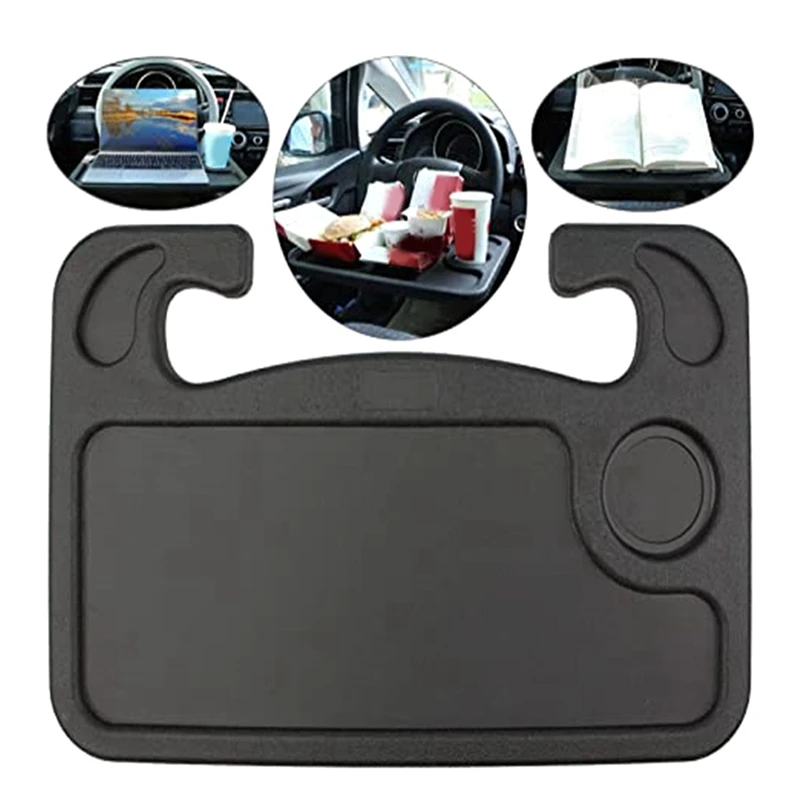 1 PCS Car Travel Table Laptop Desk Auto Multifunctional Steering Wheel Tray Eating Black PP For Most Car