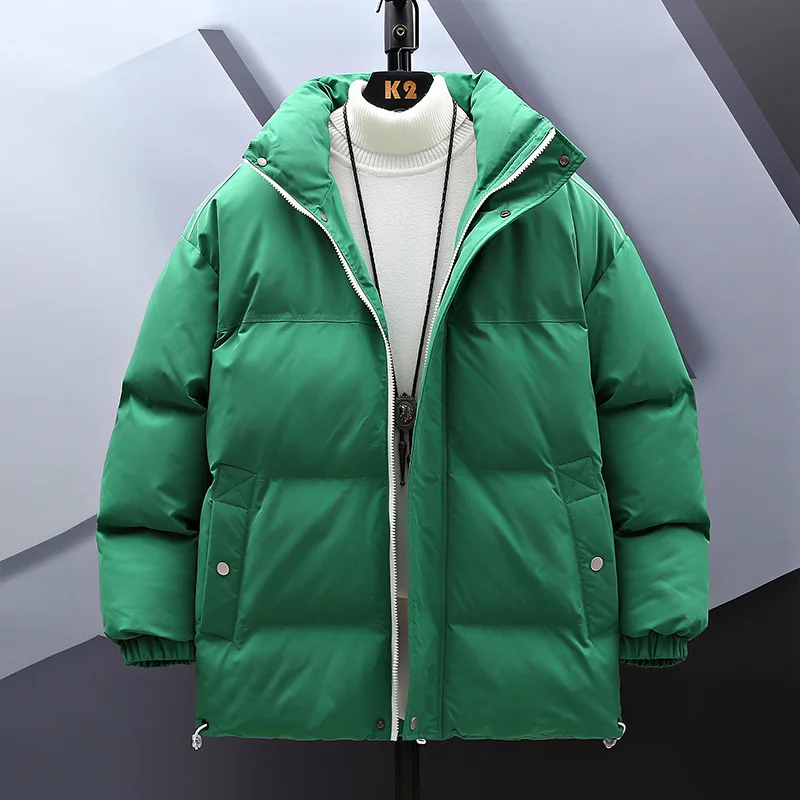 Men Down Jacket Winter Thicken Cold-proof Long Sleeve Male Coat Simple Solid Color Stand Collar Zipper Casual Man Outerwear