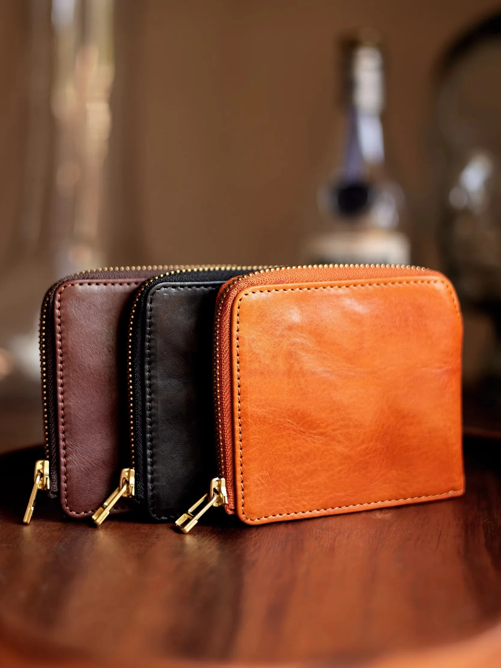 Fashion high-quality vegetable tanned cowhide men's short wallet simplevintage genuine leather ID credit card holder coin purse