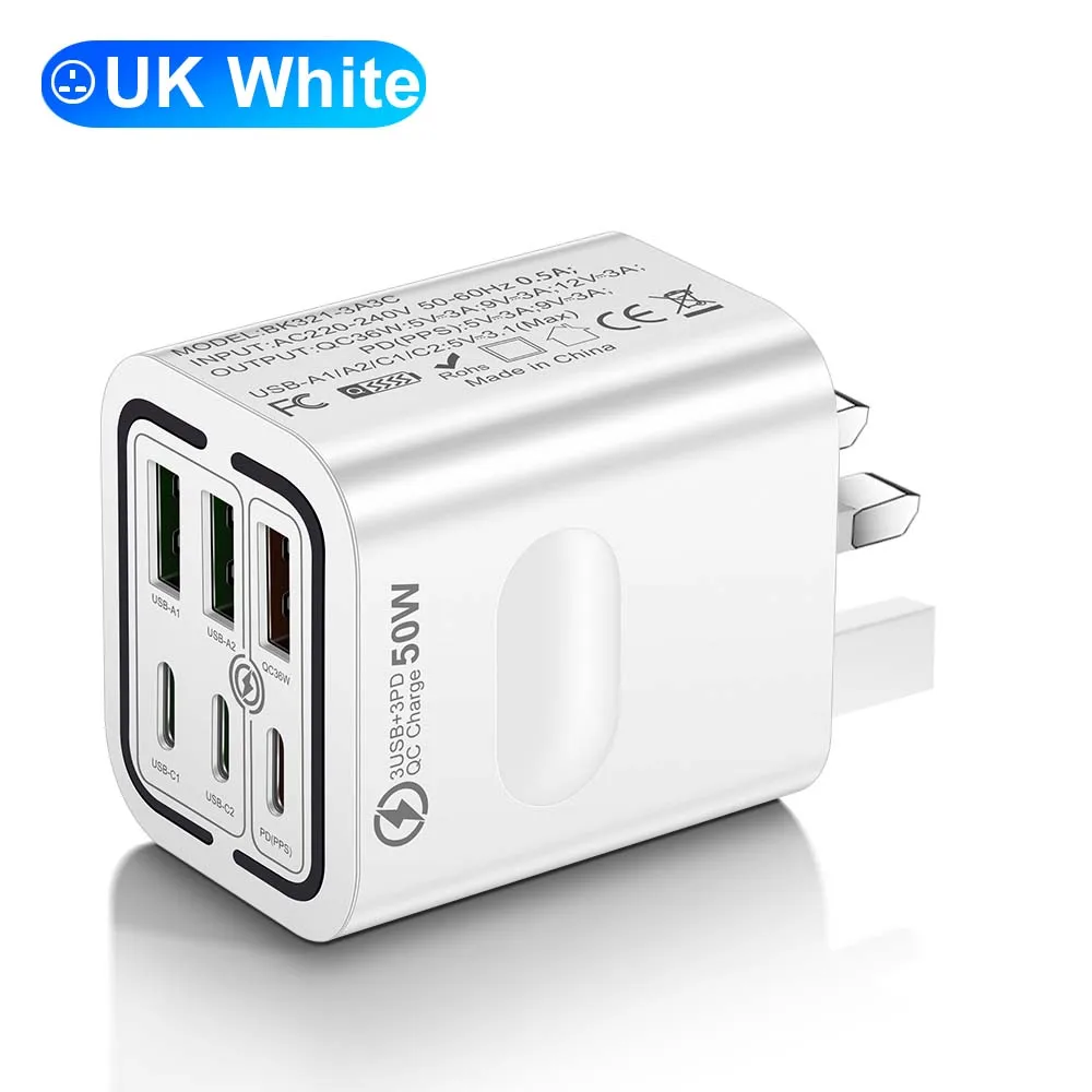 Insgesamt 100 W 6 Ports Schnellladung EU/US/UK Stecker Wandladegerät für iPhone Samsung Xiaomi Huawei USB Handy Ladegerät Adapter – Detail 16