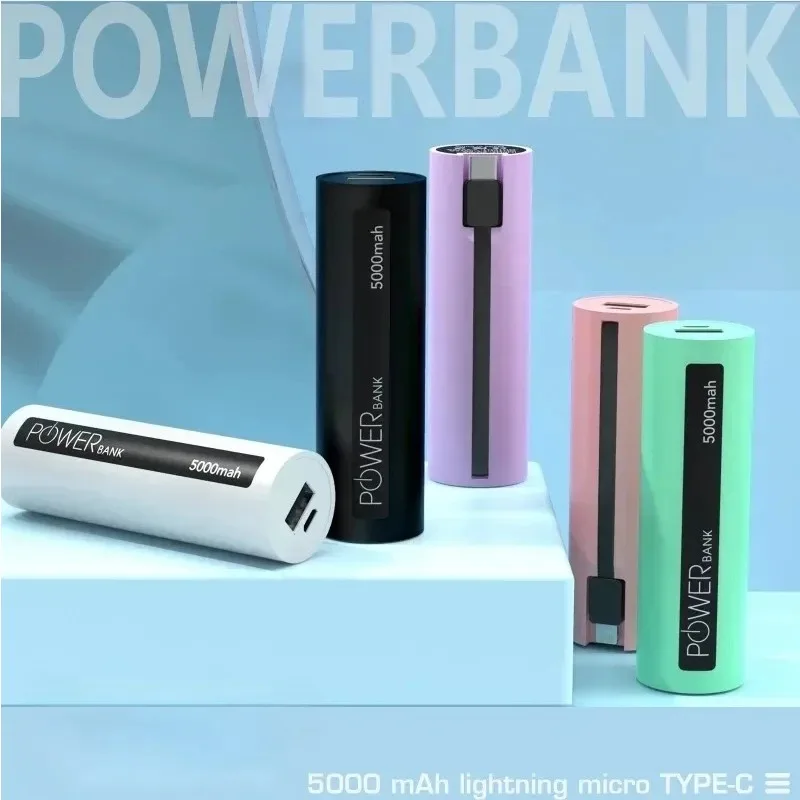 5000mah Ultra-Compac Portable Charger  Keychain Power Bank Type C Built in Cable Mini Powerbanks for Iphone Android