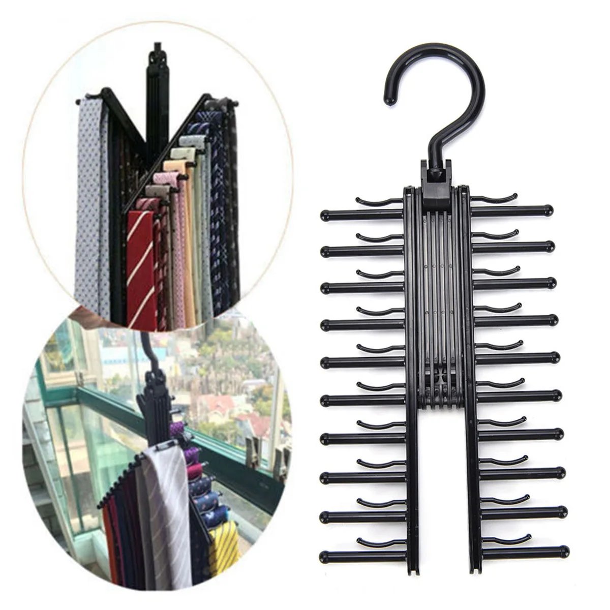 

3 Pcs Tie Rack Scarf Belt Hat Hanger Organizer for Men Metal Closet Hangers Holders Clothes and Necktie Black