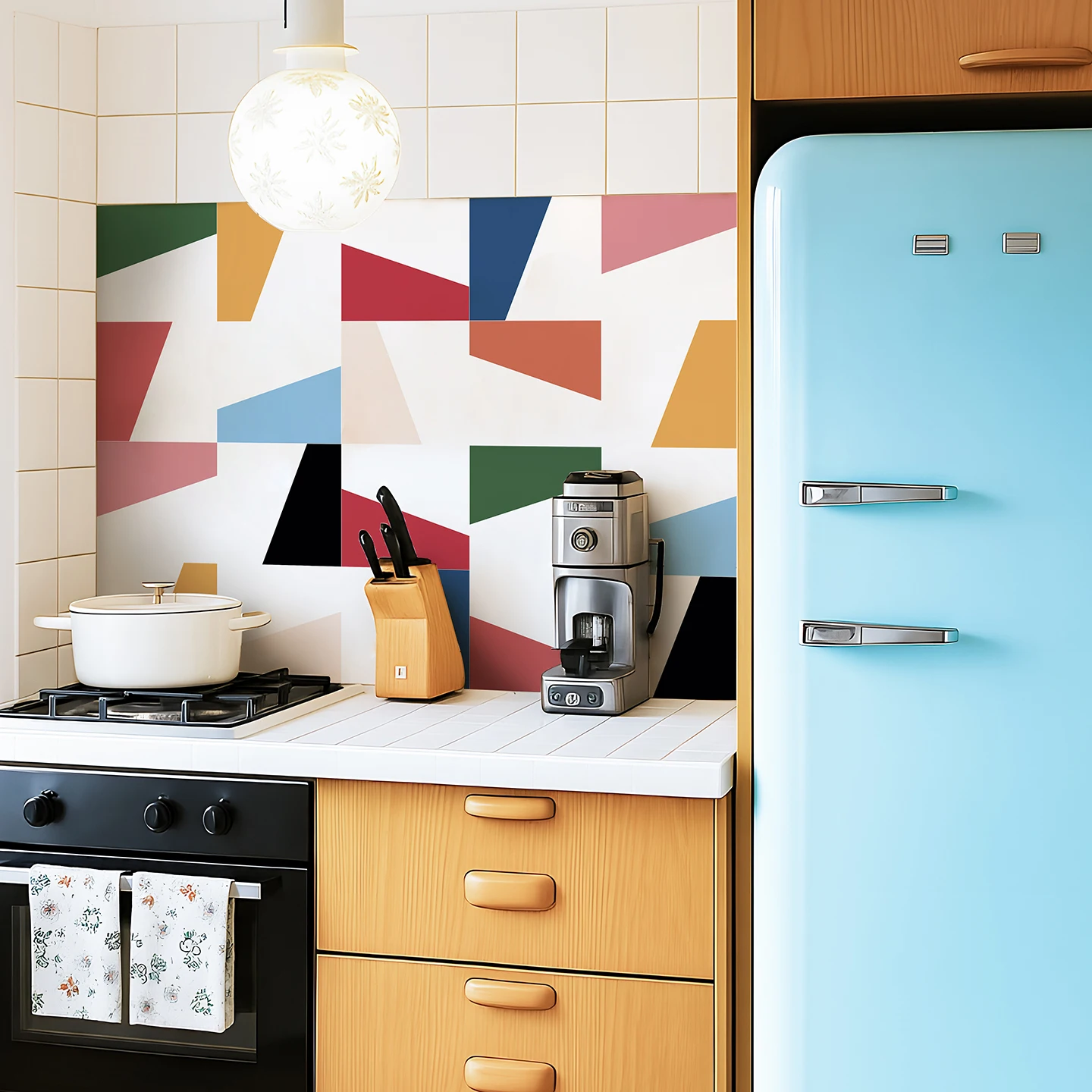 Memphis Style Peel and Stick Tile Stickers, Colorful Geometric Backsplash, Waterproof Vinyl Wall Decals for Kitchen Bathroom