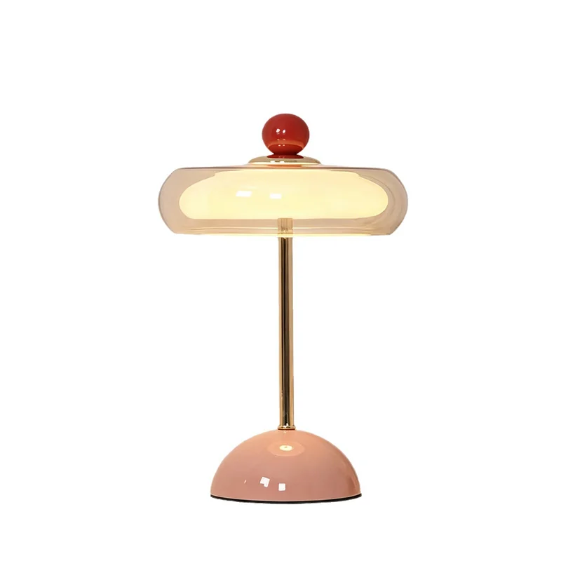 Nowa lampa biurkowa w kształcie latającego talerza, w stylu vintage, ekskluzywna lampa tworząca wyjątkowy klimat, z regulowanym oświetleniem LED, szklana lampa do sypialni, lampka nocna, element — 2