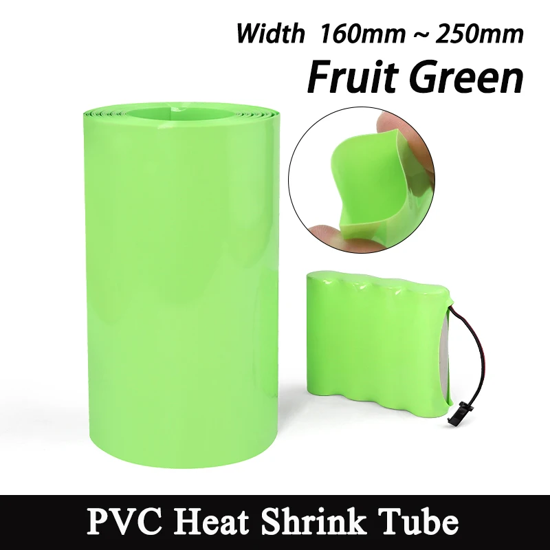 1~10m Fruit Green 160~500mm PVC Heat Shrink Tube Lithium Case Wrap Cable Sleeve 18650 Lipo Battery Protection Insulated Film