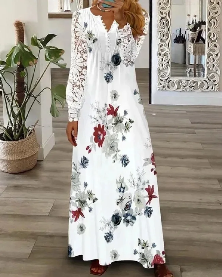 Dress for Women 2023 Fall and Winter New Fashion Temperament Elegant Flowers Printed Long-sleeved Casual Dresses