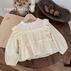 Baby Girls White Blouses Kids Cake Tops Toddler Doll Shirts 2024 Spring Autumn Children's Clothing Korean Style