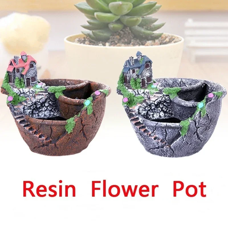 

Unique Flower Pot Resin Desktop Decor Garden Planter Bonsai Handcrafts Decoration Succulent Plant Pots Garden Decor