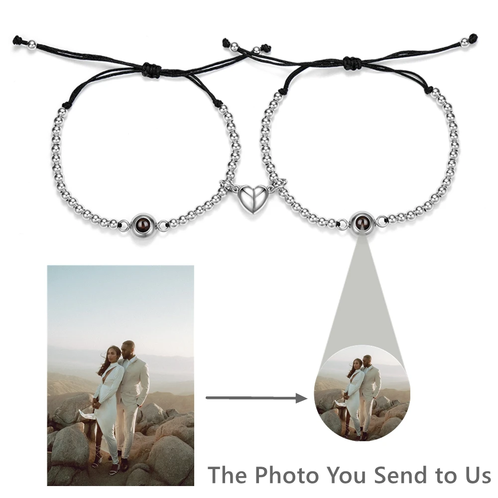 

Браслет с подвеской в виде сердца на заказ, персонализированный проекционный браслет с фотографией для женщин, ювелирные изделия для пары, Рождественский подарок