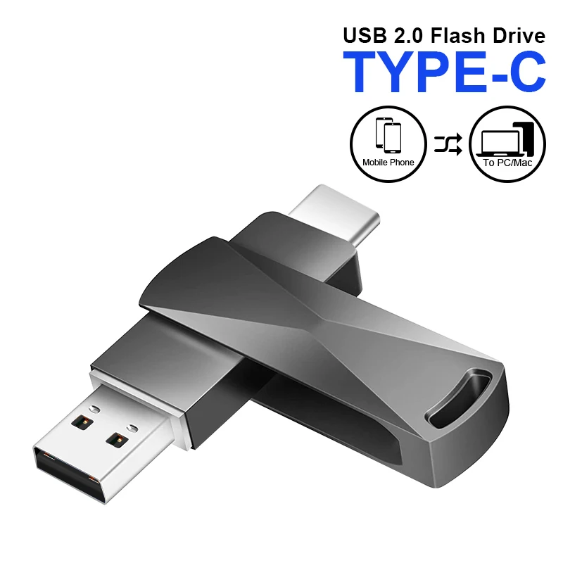 

USB 2.0 128 ГБ/64 ГБ/32 ГБ/16 ГБ/8 ГБ Type-C 2-в-1 флэш-накопитель OTG, высокоскоростная USB-накопитель для ноутбука