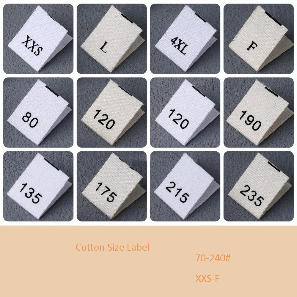 الأسهم القطن حجم التسمية XS / M / L أسود أبيض ذهبي الساتان الحرير الرقمية تسمية الشركة المصنعة لينة ماتي حجم الملابس التسمية #2