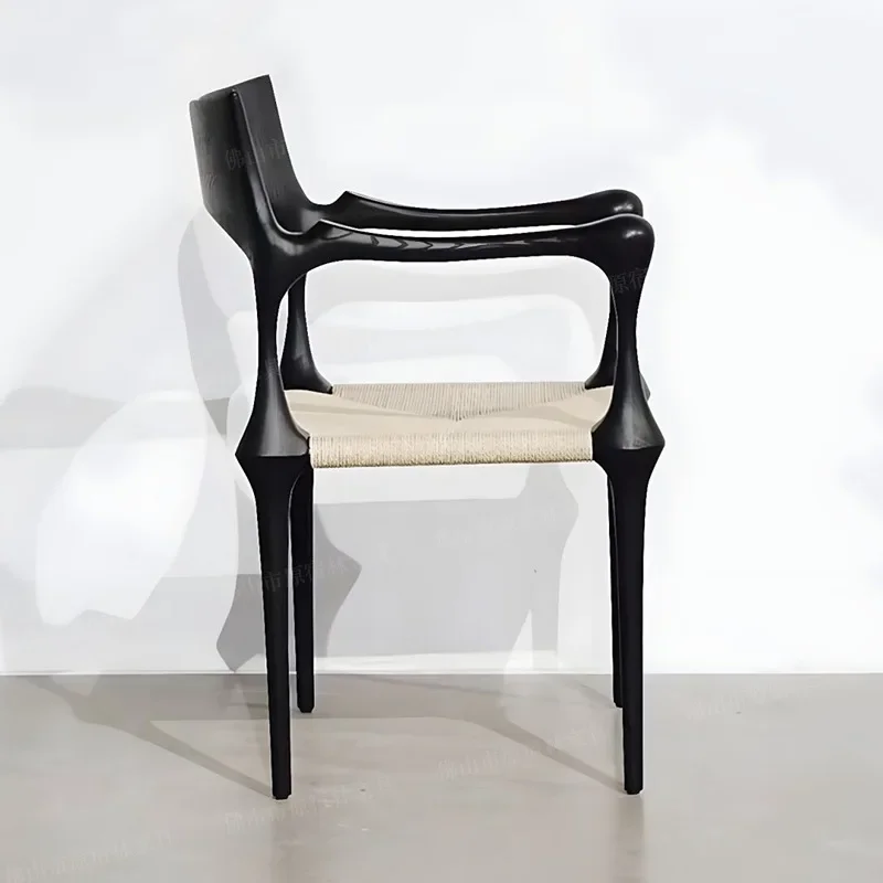 French solid wood desk chair backrest armrests vintage feature creative lounge dining chair woven rattan chair
