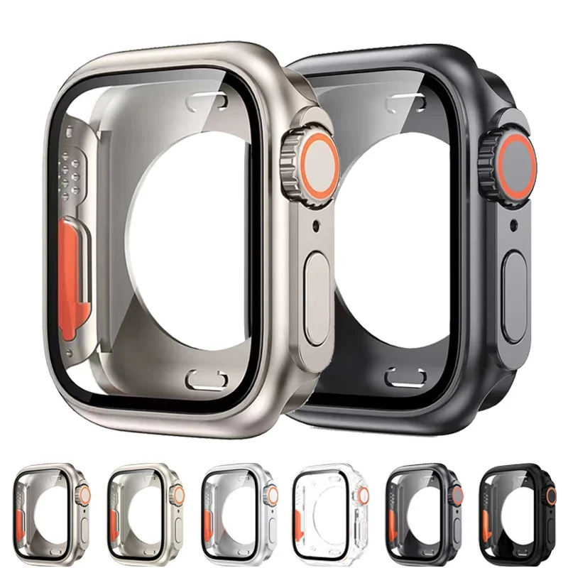 Screen Protector Cover for Apple Watch 44mm 45mm 46mm 42mm Hard PC Front Rear Bumper Case for Iwatch 10 9 8 7 6 Change To Ultra