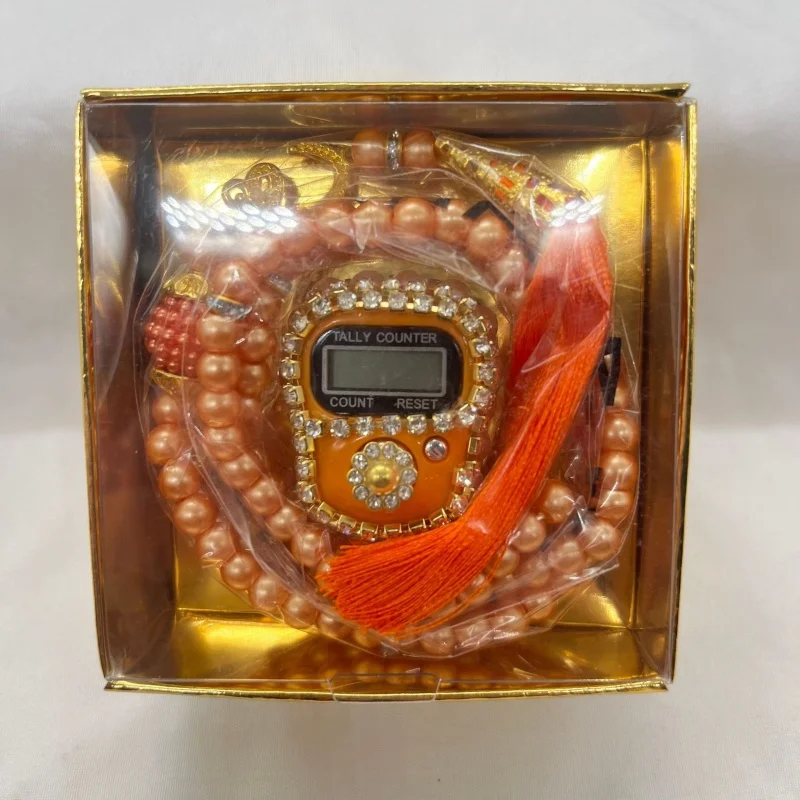 New Reset Finger Counter Prayer Bead Set With Paper Box,99 Crystal Glass Beads Bracelet Combination Set,Ramadan Prayer Bead Gift