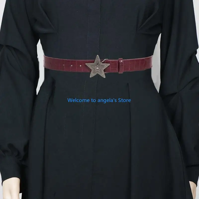 X4YC Five-pointed Star Buckle Belts for Women Cool Waist Belt 2000s Embossing Belt for Teens Girl Western Cowboy Waistband