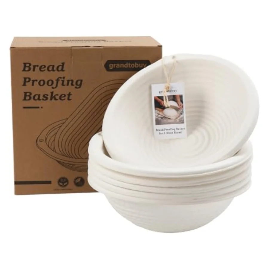 

6x 0inch Pulp Sourdough Banneton Bread Proofing Basket Brotform Baking ply with 30pcs Disposable Non-Woven Liners and Storage B