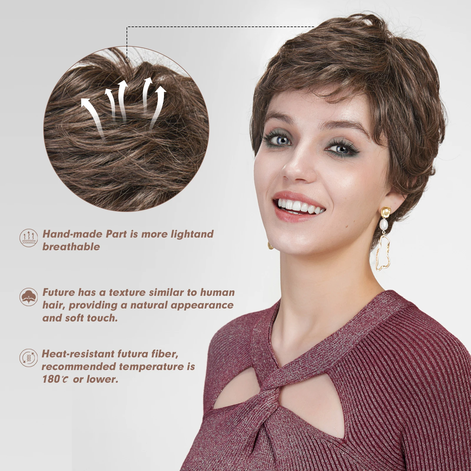 Brown Curl Layered Monofilament Lace Synthetic Wigs Short Bob Hand Tied Knotless Lace Front Hair Wigs for Women Heat Resistant