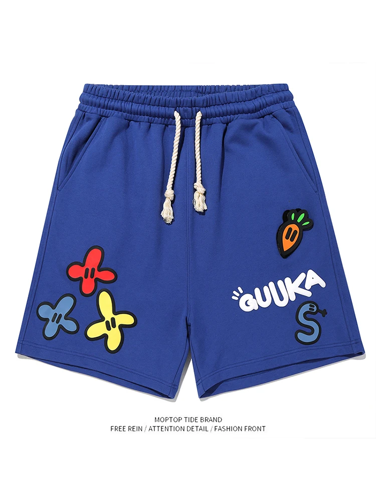 

Blue Summer New Style Loose Men's Shorts Dopaamine Beach Five-Part Pants Casual Loose Fit Youthful Energy Polyester Fiber