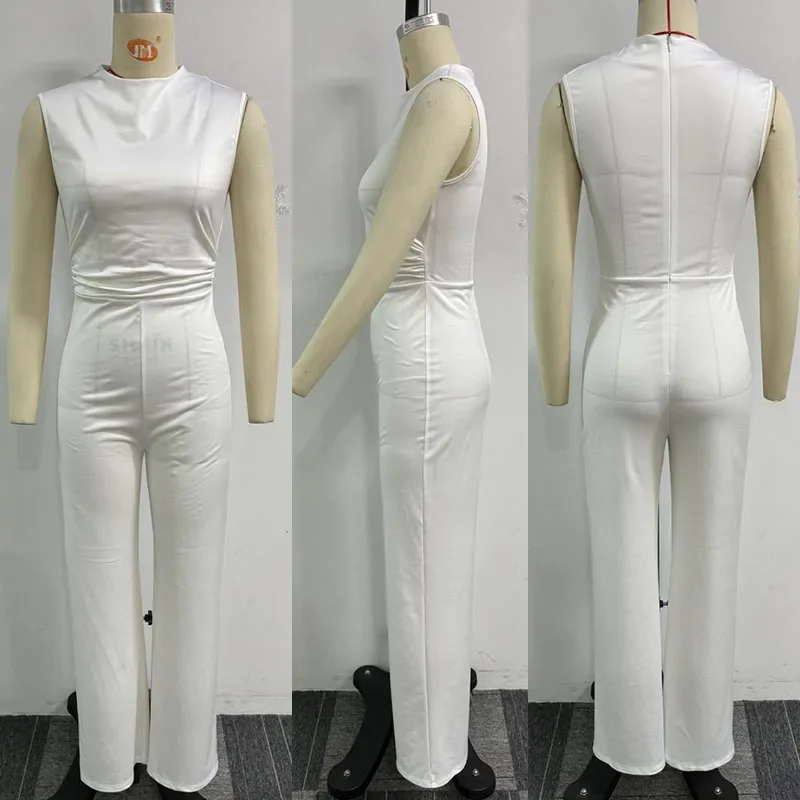 خمر الأبيض Ruched Bodycon حللا المرأة أكمام س الرقبة عالية الخصر واسعة الساق السروال القصير المرأة بذلة رياضي ملابس غير رسمية