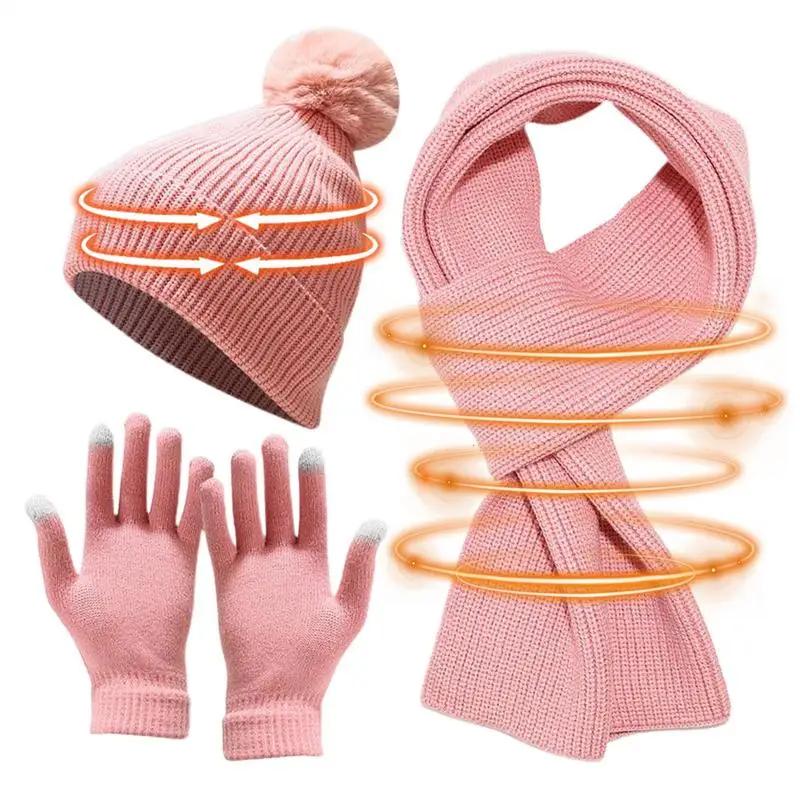 Winter Beanie Hat Scarf Gloves Winter Set Headband Set Stocking Stuffers For Women Hat Scarf Gloves Headband Set For Outdoor