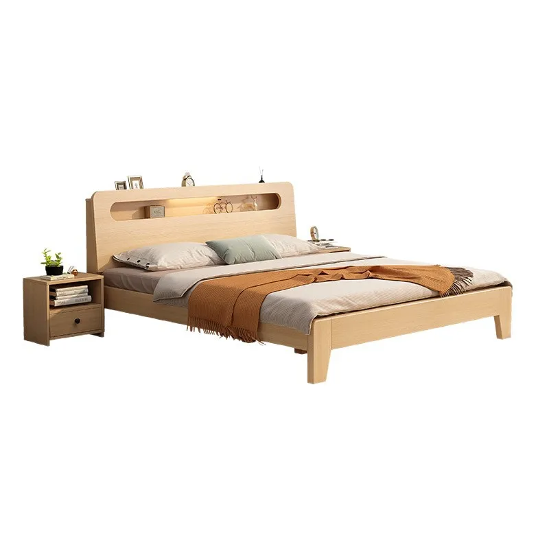 

Nordic solid wood board bed 1.8 meters Small apartment 1.5 meters Homestay single double bed, rental apartment light luxury