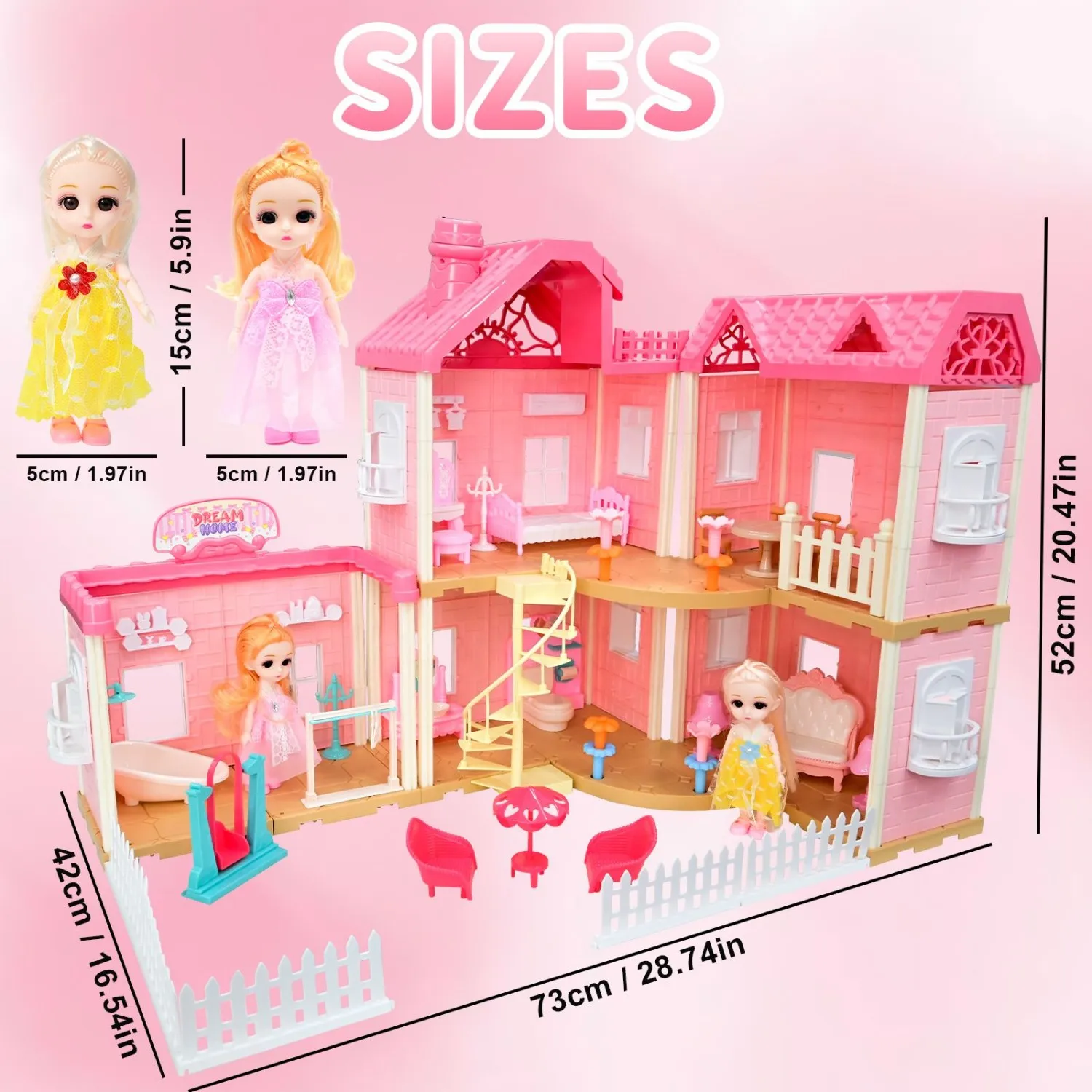 プリンセスキャッスルヴィラドールハウス |   人形と家具付きの5つの部屋 |   女の子向け教育用プレイハウス |   誕生日ギフトボックス (21.28インチ x