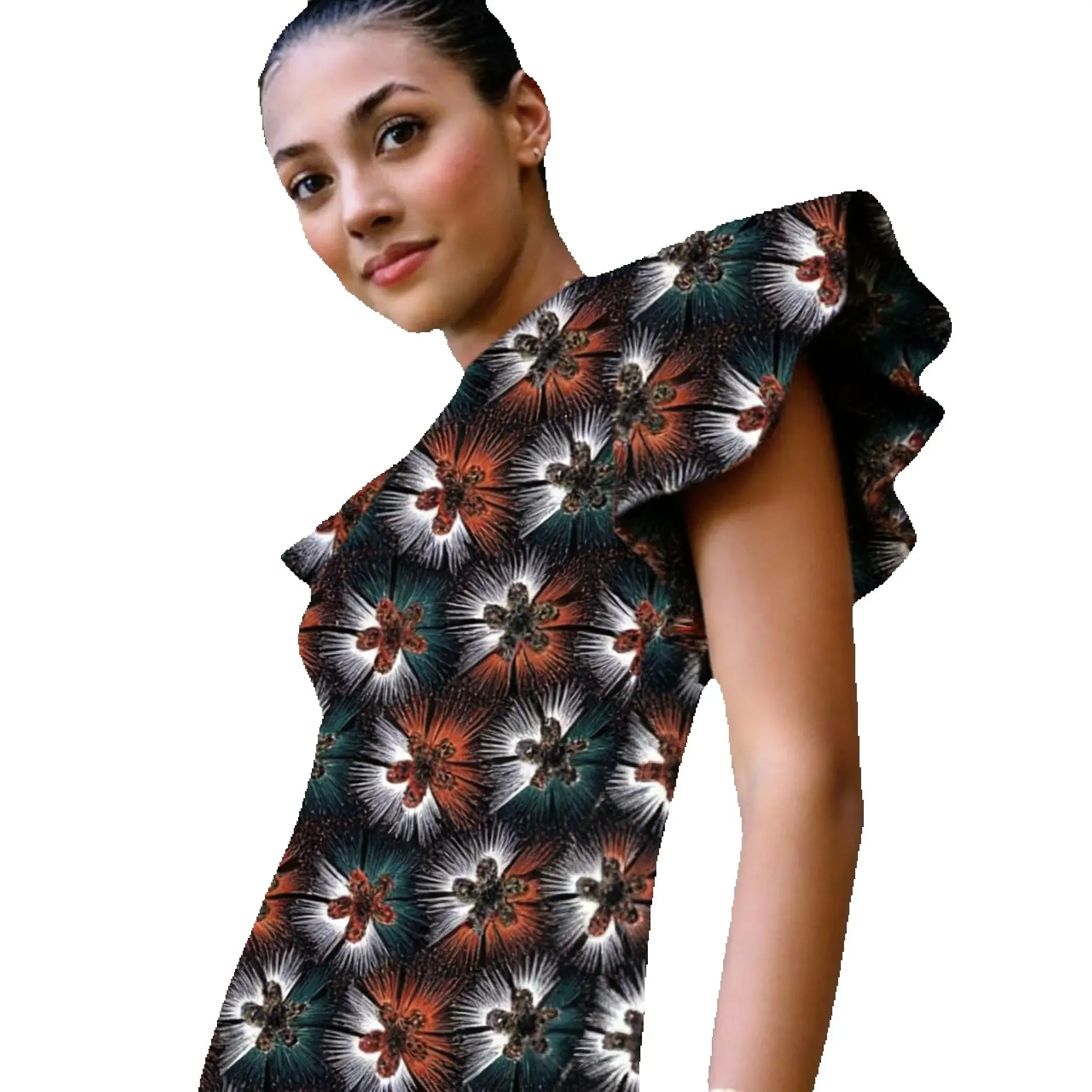 Elegant Slim Fit African Fashion Print Dress With Lotus Leaf Sleeves Tailor Design Women's Ankara Outfit Customized
