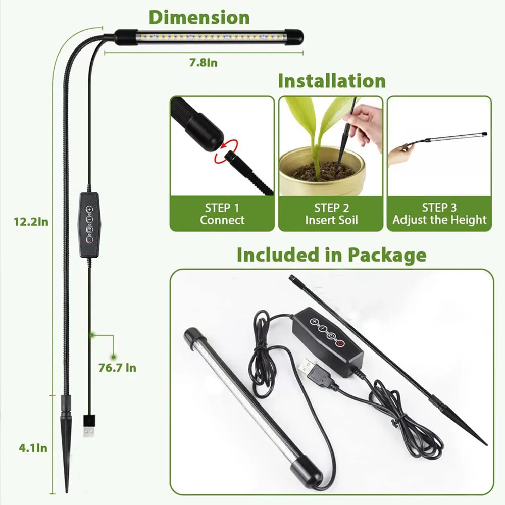 Lampe de croissance des plantes à LED dans le sol, tuyau inséré dans la lampe de croissance, synchronisation USB, spectre complet, 48LED, imitation charnue, Dominique