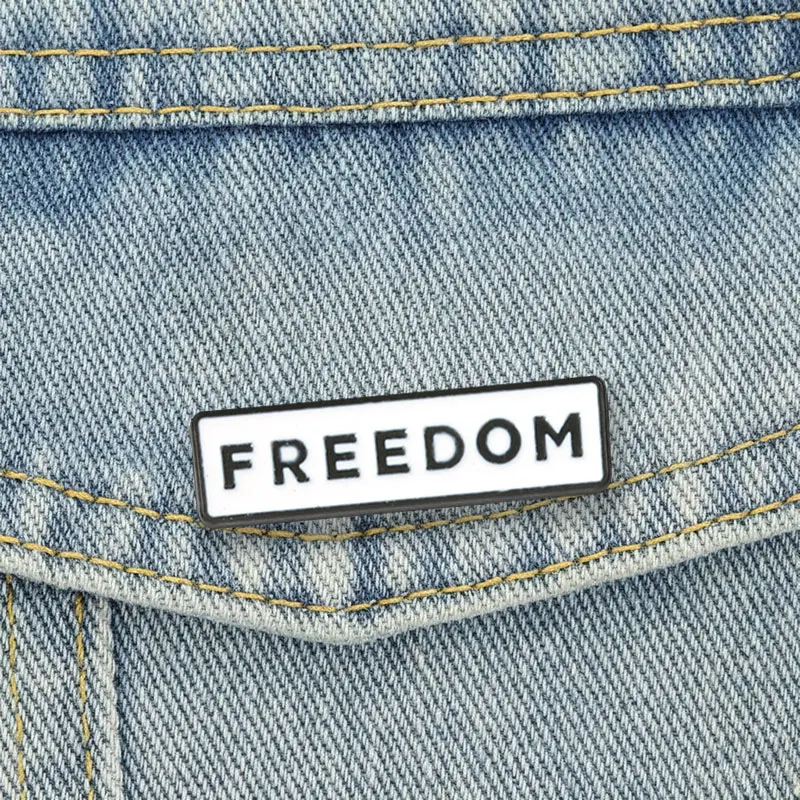 FREEDOM Badge Black White Rectangle Word Enamel Pins Minimalist Slogan Brooch Simple and Stylish Accessories Bag Decor