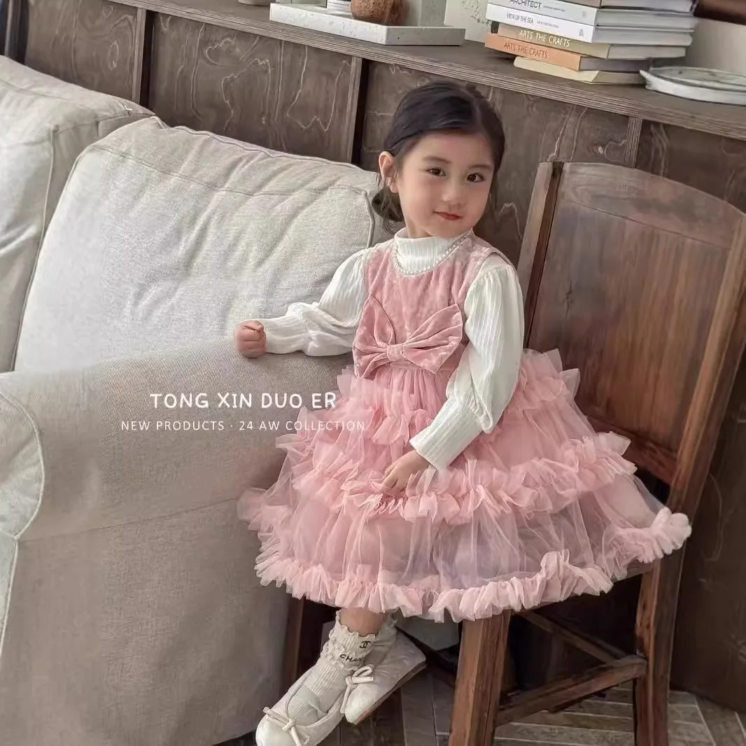 Vestido de princesa de estilo occidental para niña, falda de pastel, ropa de moda de estilo coreano dulce, Otoño, 2024