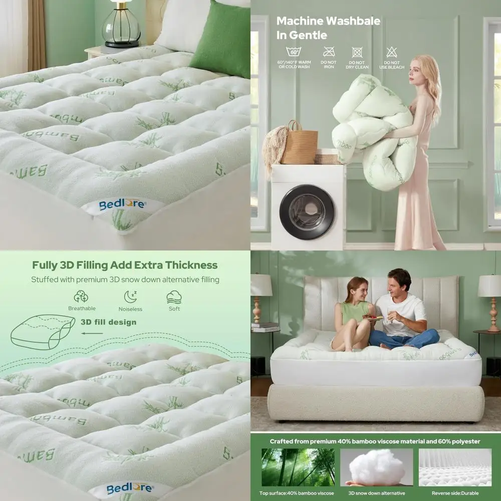 

Bamboo Viscose Mattress Topper, Plush Pillow Top Pad for 6-18 inch Mattresses, Soft Support for Back Pain Relief