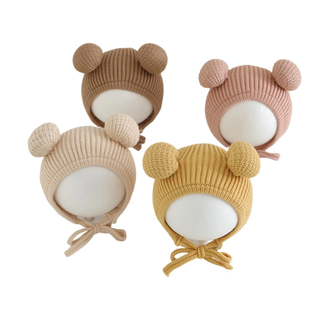 

New Autumn Winter Knitted Baby Hat for Girls Boys Outdoor Warm Hat for Kids Double Ball Fashion Toddler Ear Protection Cap