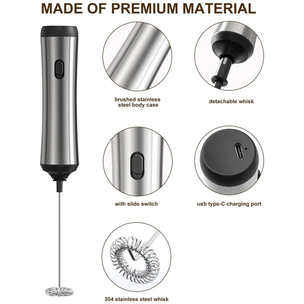 Electric Milk Frother, Electric Milk Frother Wand USB Rechargeable Handy Hand Frother Whisk for Coffee, Latte