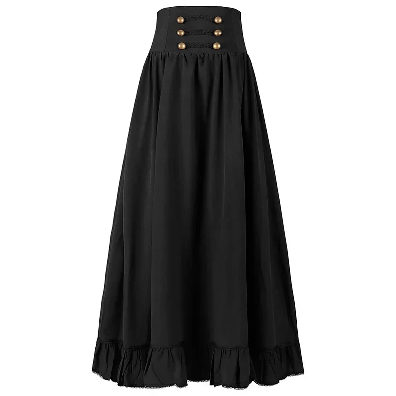 Mid-century Vintage Gothic Lace-up Ruffled A-line Skirt