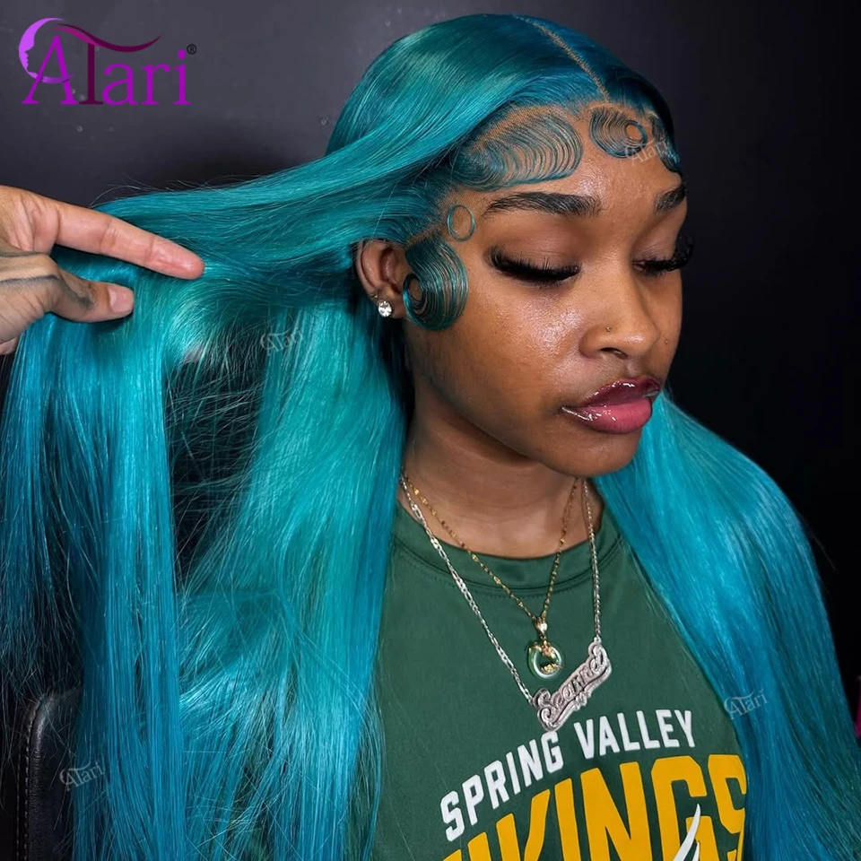 Azure Blue Color 13x4 13x6 Lace Front Straight Human Hair Wigs 613 Colored Transparent Lace Frontal Brazilian Wig Pre Plucked