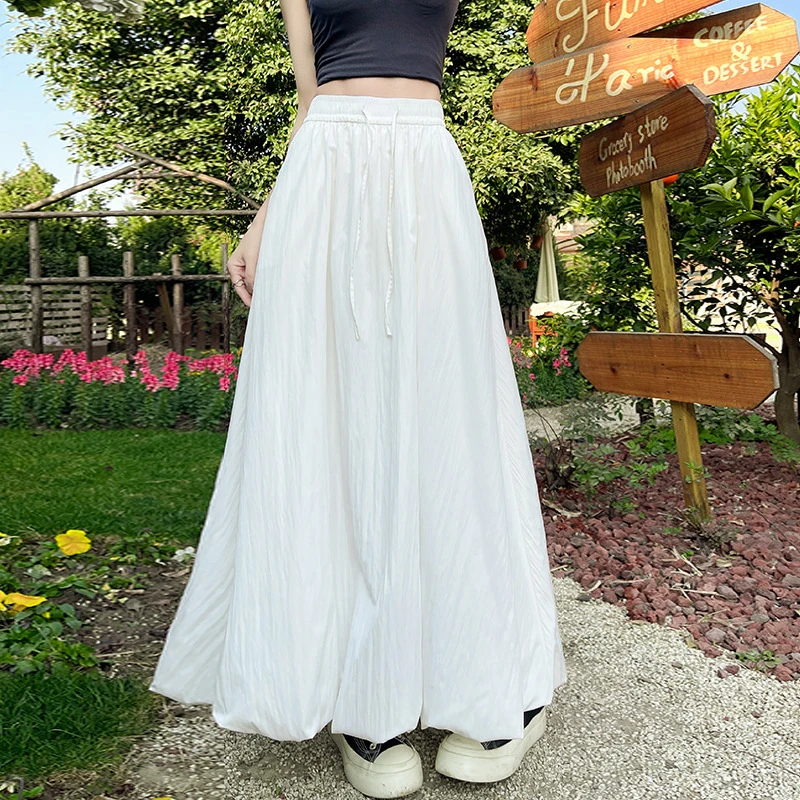 Sweet Solid Bubble Hem Skirt Women High Waist Fashion Casual Cargo Skirt Summer Beach Vacation Preppy Style Lantern Skirt