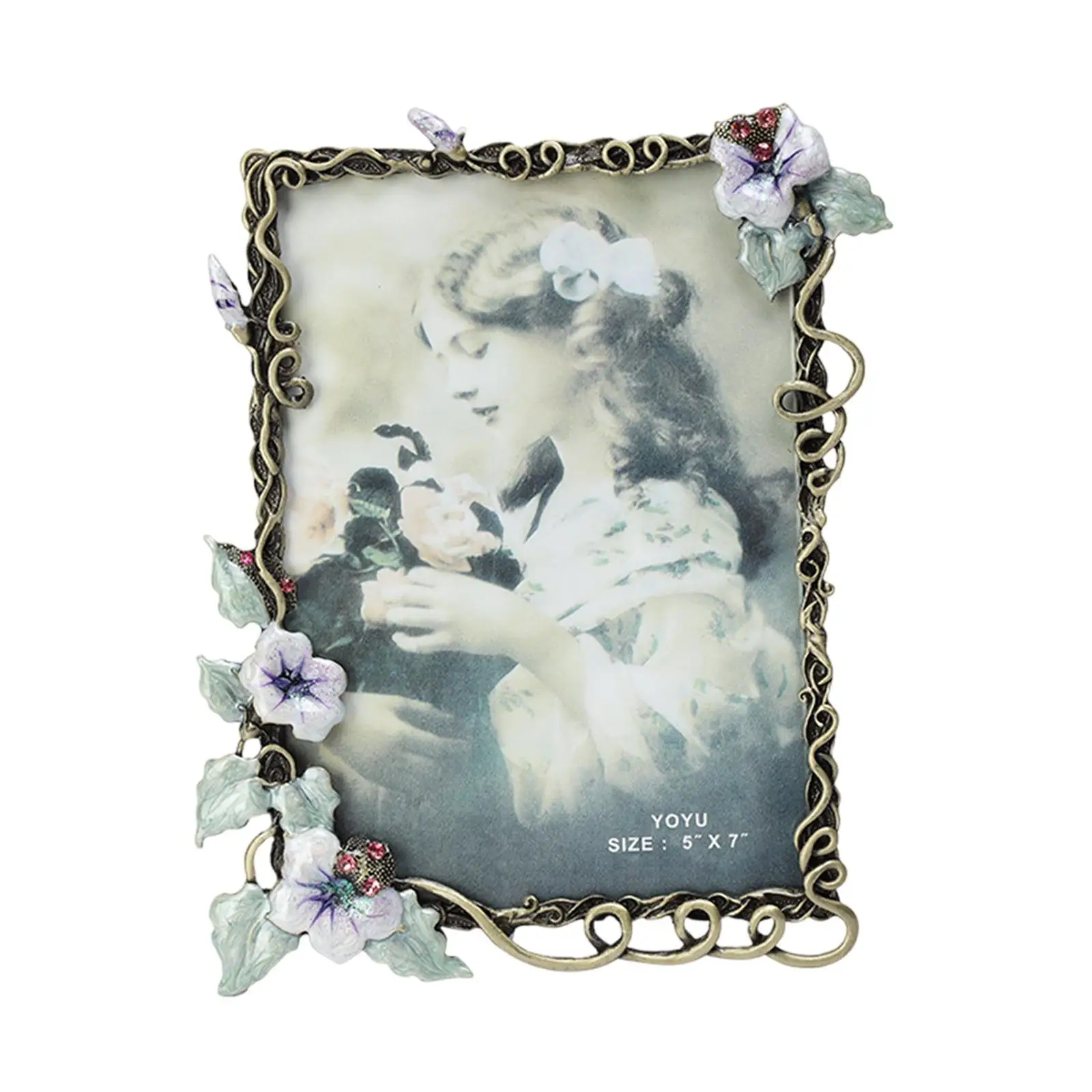 Metal Floral Vintage Picture Frame Decorative Photo Art Holder Tabletop Antique Frame for Personal Photos