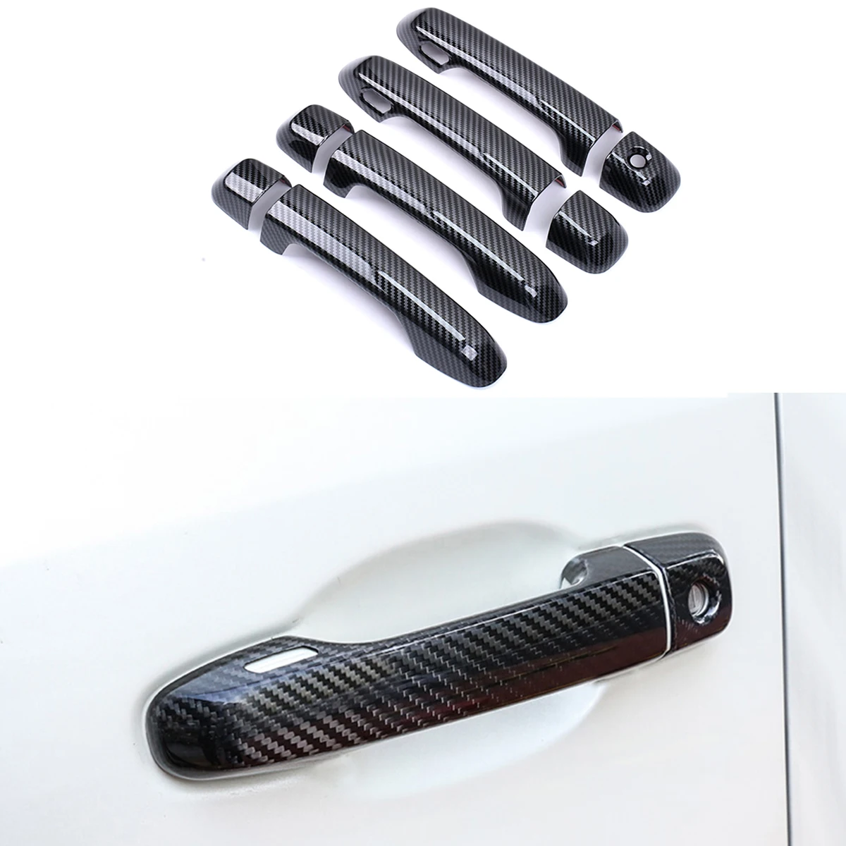 Carbon Fiber For Toyota Land Cruiser 200 LC200 2016 2017 2018 2019 ABS Chrome Keyless Entry Door Handle Cover Accessories