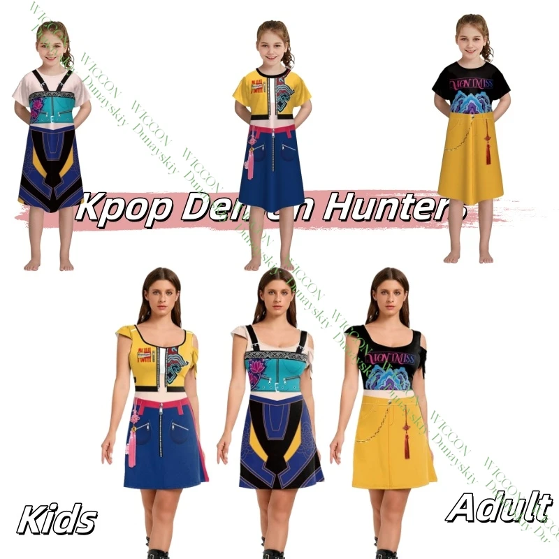 

3D печатный узор, охотник на демонов, аниме K-Pop Mira Rumi Zoey, костюмы для косплея, одежда, платье, детская вечеринка на Хэллоуин