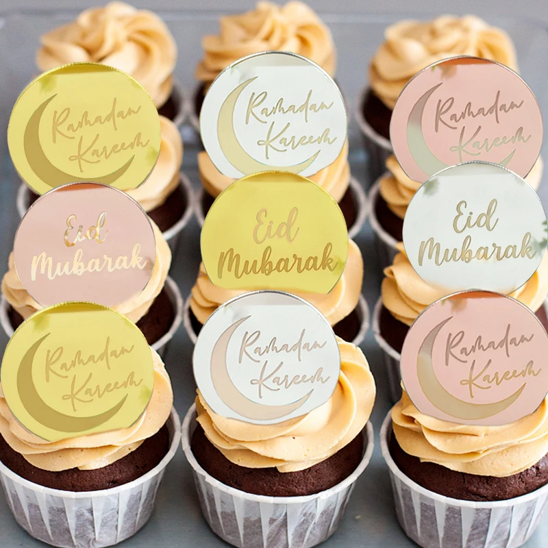 5/10pcs Eid Mubarak Cake Topper Ramadan Kareem Decoration Gold Acrylic Cupcake Toppers For Islamic Muslim Party Cake Decor Tools