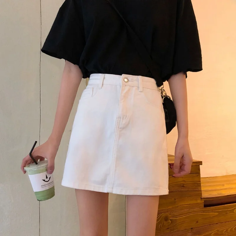 ارتفاع الخصر ألف خط تنورة المرأة الدنيم التنانير طالب Sle الكورية تخفيف ort التنانير حجم كبير التخسيس التنانير