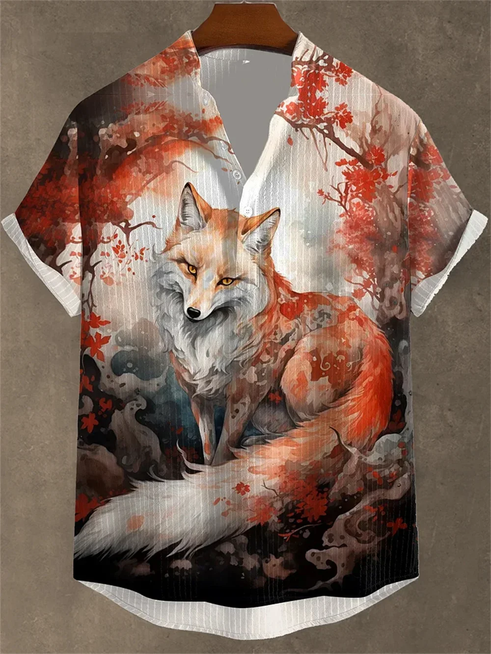 Men's Simple Retro Multi-color Fish and Animal 3D Printed Shirt Short-sleeved Lapel Light and Breathable Business Casual Party