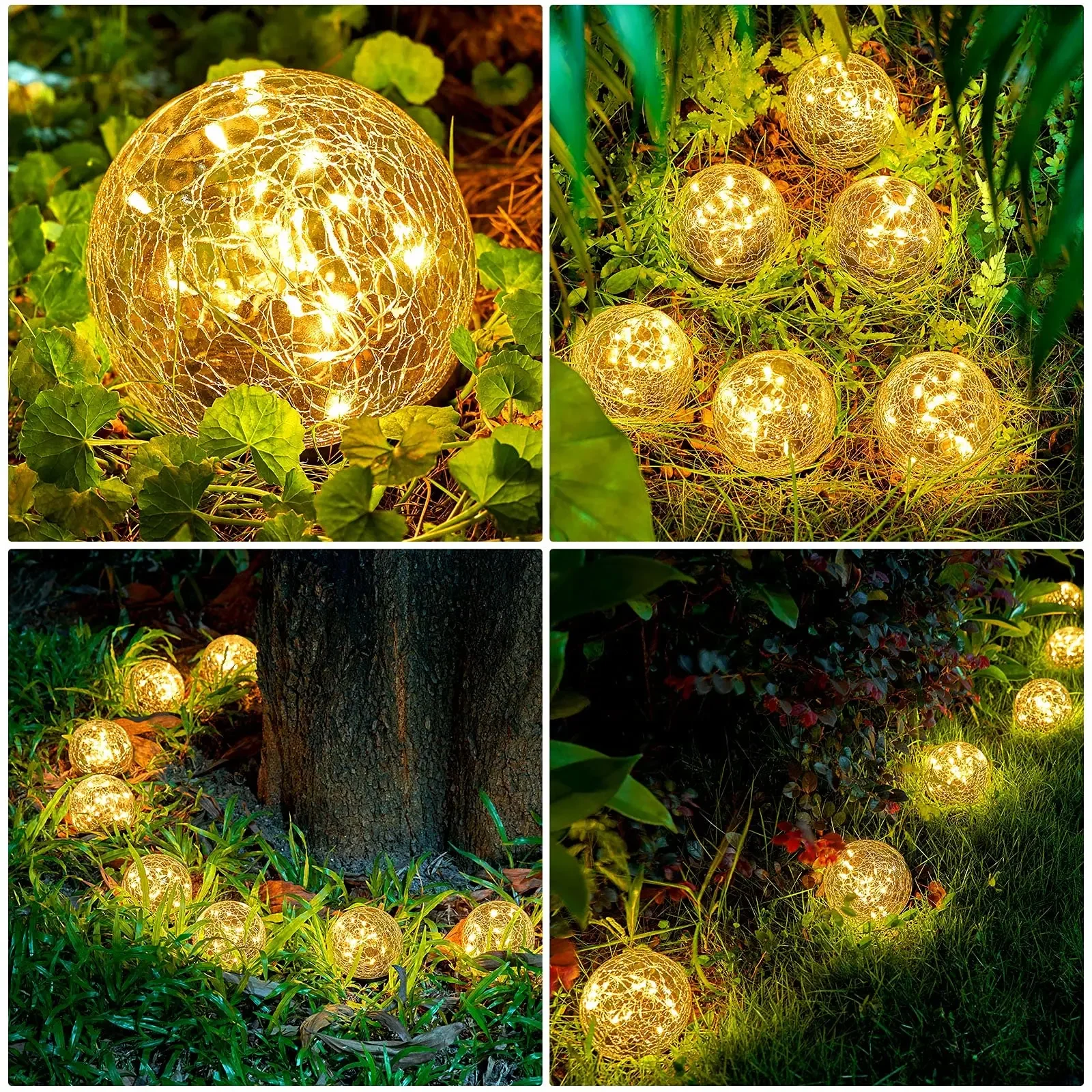 Solar Lights Outdoor Garden Globe Light Cracked Glass Ball Led Solar Light Decorative Solar Ball Garden Decor for Backyard Lawn