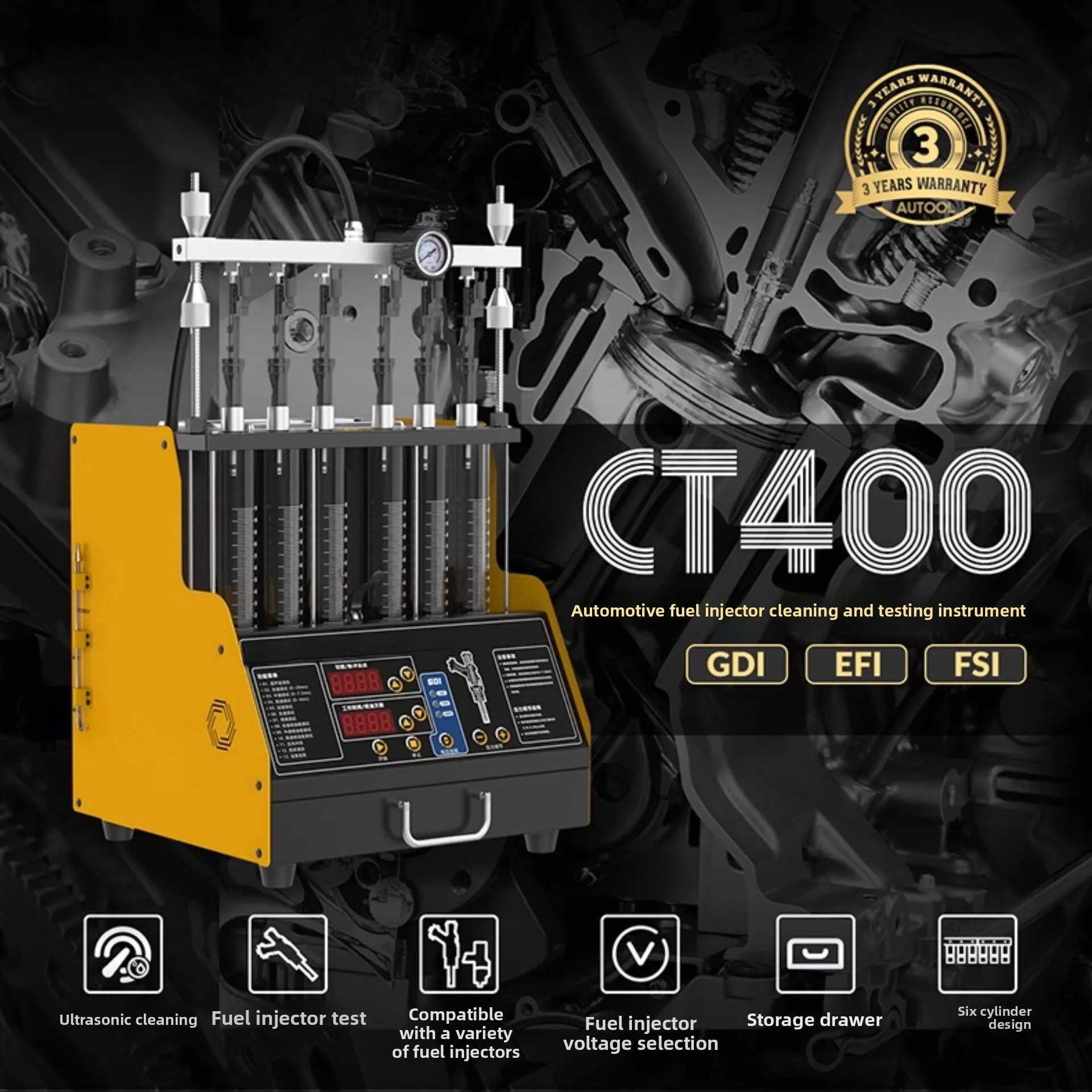 CT400 Auto Injector Maintenance Tool, Ultrasonic Washing & Testing Device for GDI Fuel Nozzles Tool