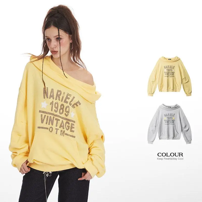 Solto ajuste moletom com capuz feminino novo sle impresso oversized americano preguiçoso sle moletom com capuz temporada de outono